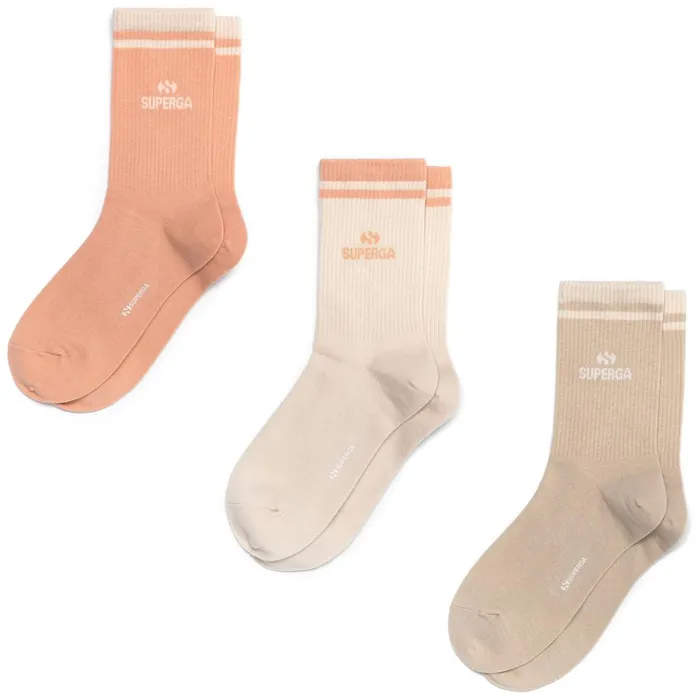 Men Socks Unisex SPNOOS13 CREW 3PACK Crew Sock AS2 ECRUBEIGEPINK Superga Socks
