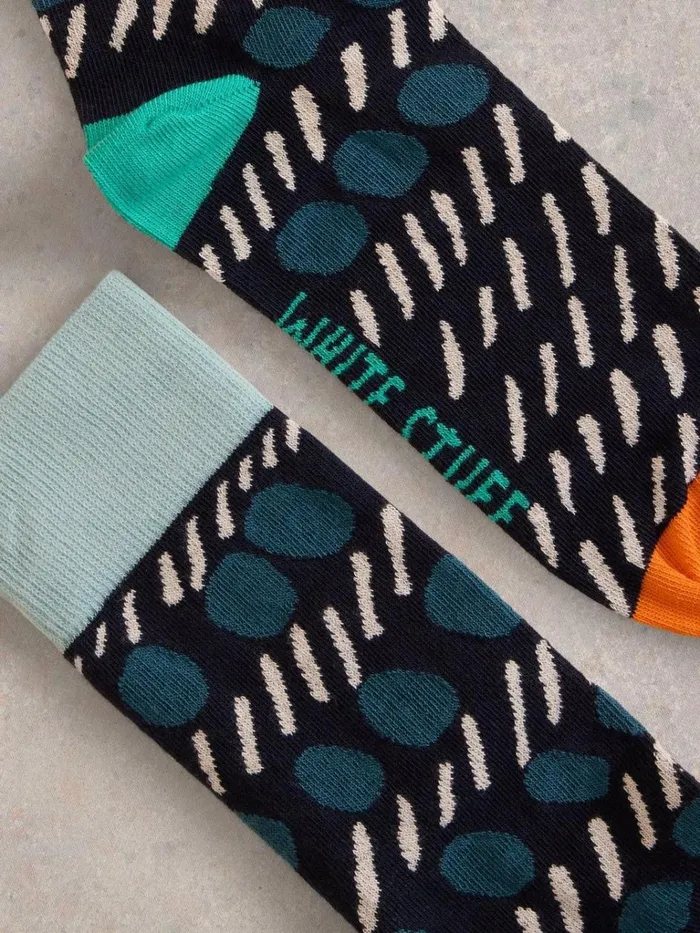 Men SOCKS White Stuff Dash And Dot Ankle Sock Navy Multi