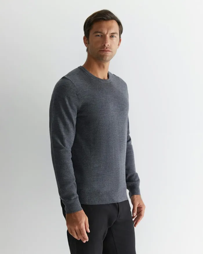 Men Sportscraft Knitwear Merino Crew Neck Knit Charcoal Melange