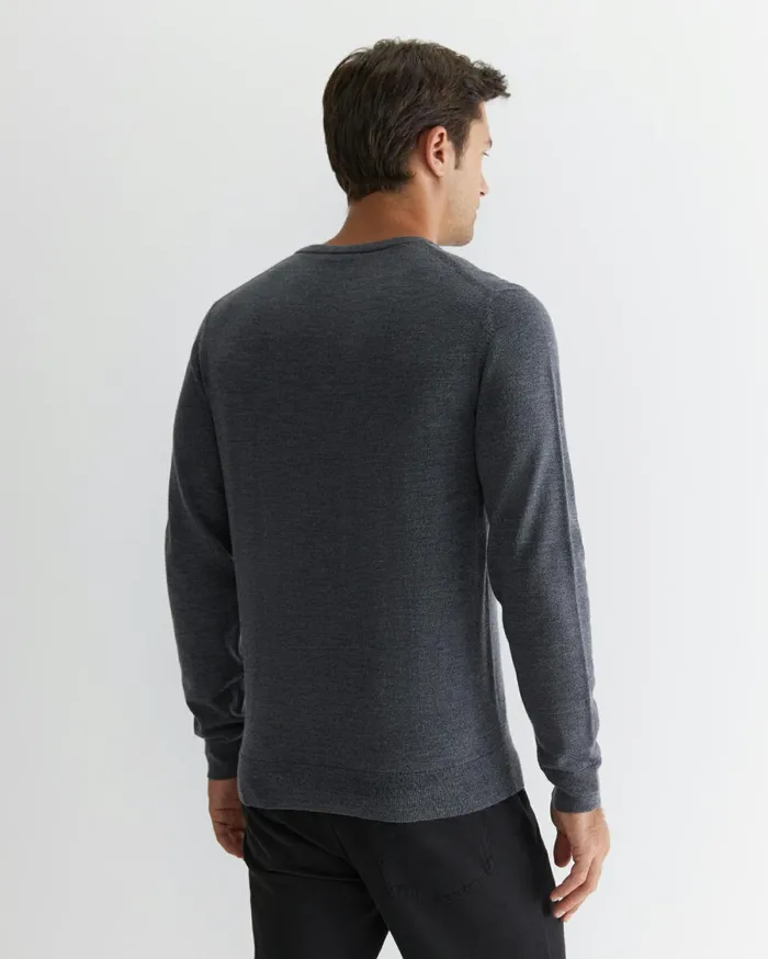 Men Sportscraft Knitwear Merino Crew Neck Knit Charcoal Melange