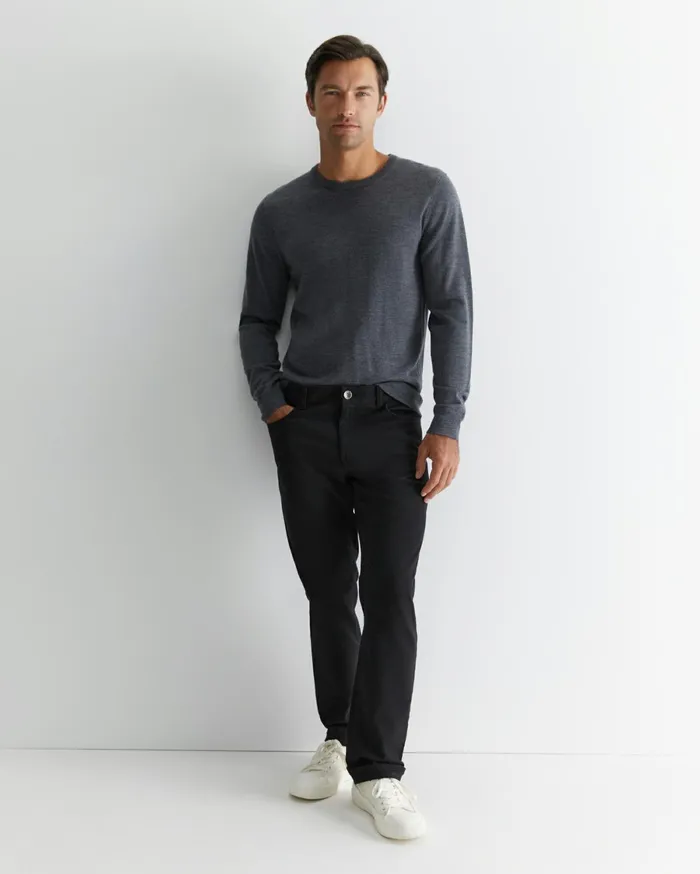 Men Sportscraft Knitwear Merino Crew Neck Knit Charcoal Melange