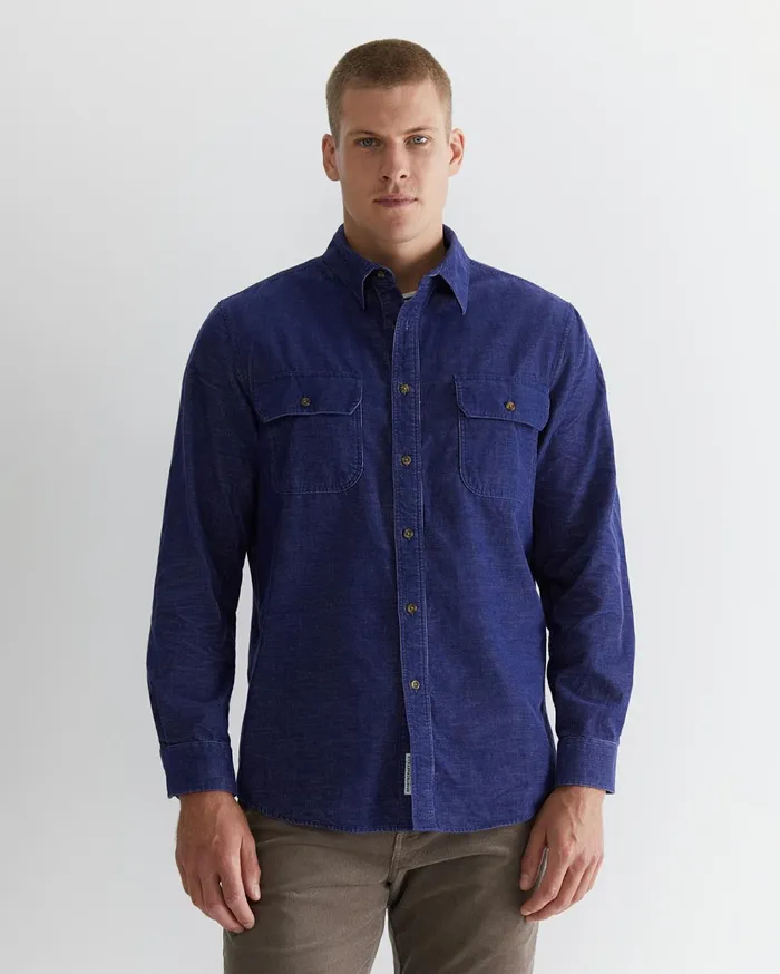 Men Sportscraft Shirts Cullen Cord Shirt Ball Point Blue