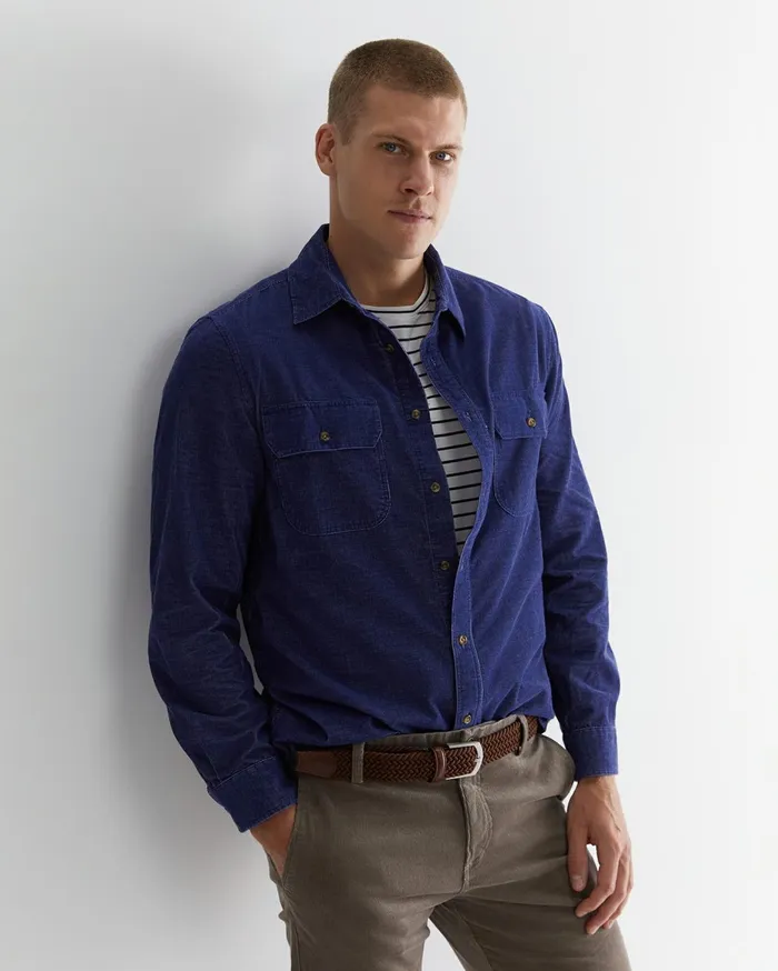 Men Sportscraft Shirts Cullen Cord Shirt Ball Point Blue
