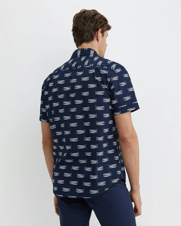 Men Sportscraft Shirts Lake Side Short Sleeve Shirt Navywhite