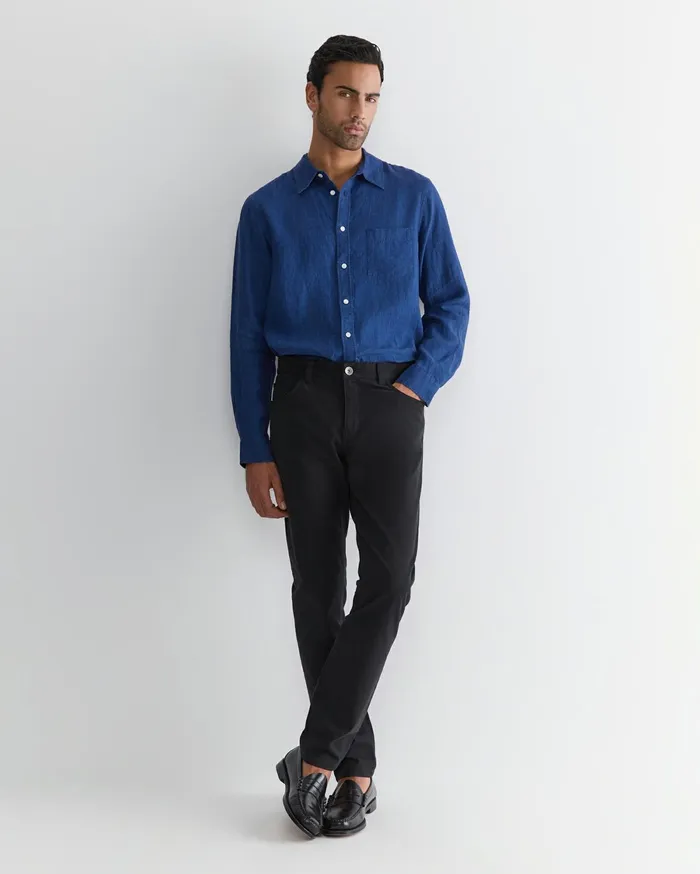 Men Sportscraft Shirts Long Sleeve Linen Shirt Indigo