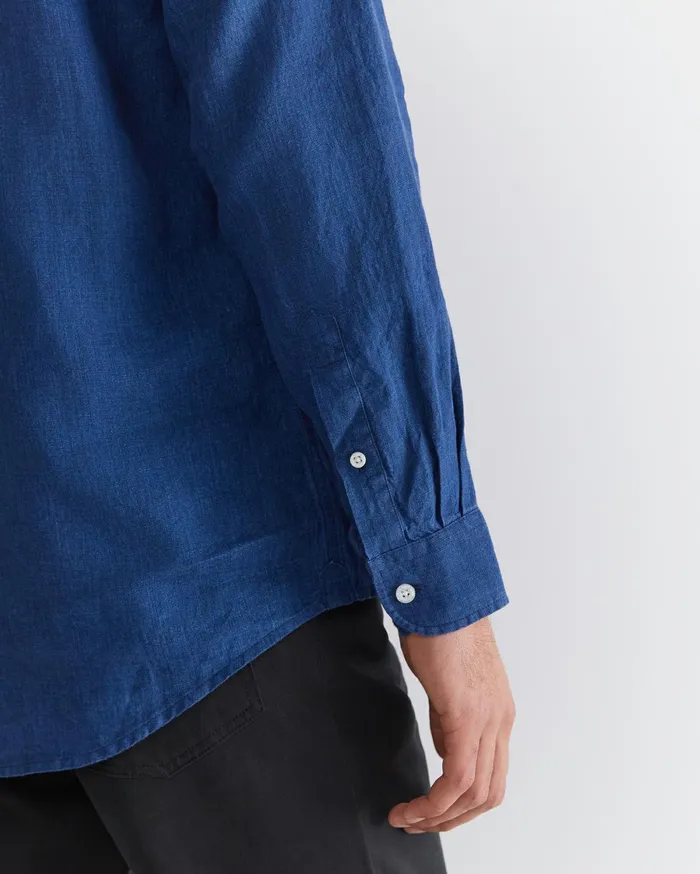 Men Sportscraft Shirts Long Sleeve Linen Shirt Indigo