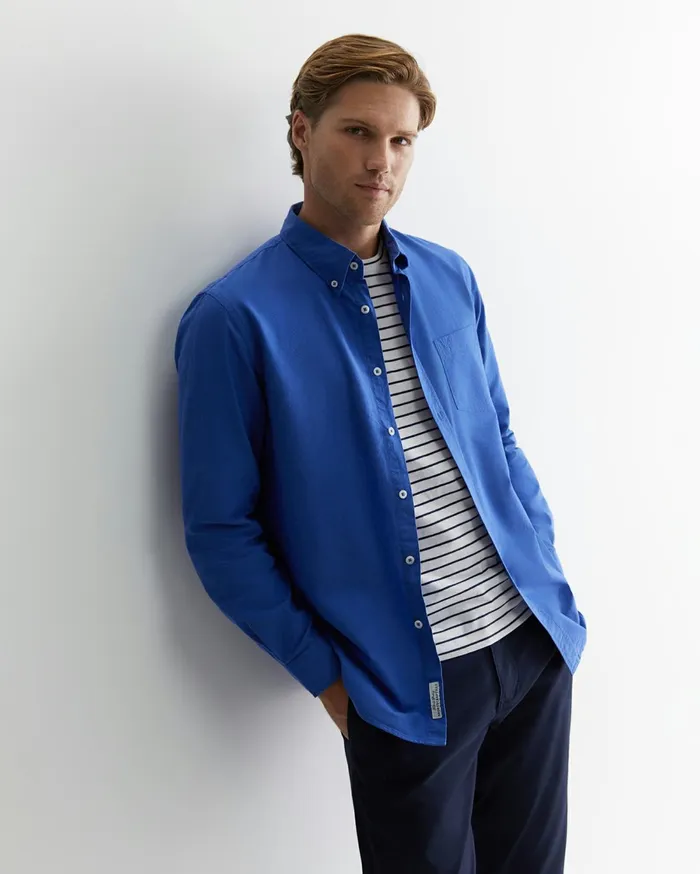 Men Sportscraft Shirts Oxford Long Sleeve Shirt Dutch Blue