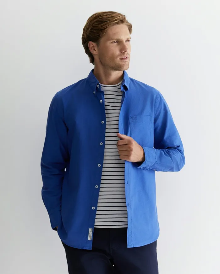 Men Sportscraft Shirts Oxford Long Sleeve Shirt Dutch Blue