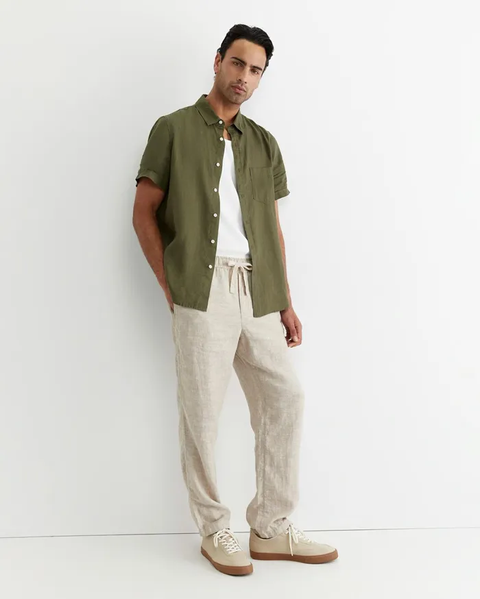 Men Sportscraft Shirts Short Sleeve Linen Shirt Khaki