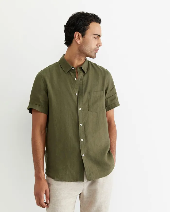 Men Sportscraft Shirts Short Sleeve Linen Shirt Khaki