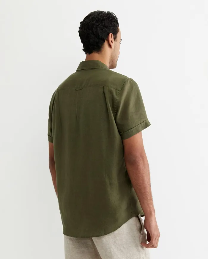 Men Sportscraft Shirts Short Sleeve Linen Shirt Khaki