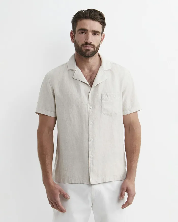 Men Sportscraft Shirts Short Sleeve Stanton Linen Shirt Natural