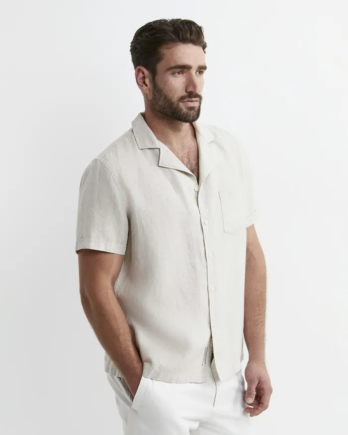 Men Sportscraft Shirts Short Sleeve Stanton Linen Shirt Natural
