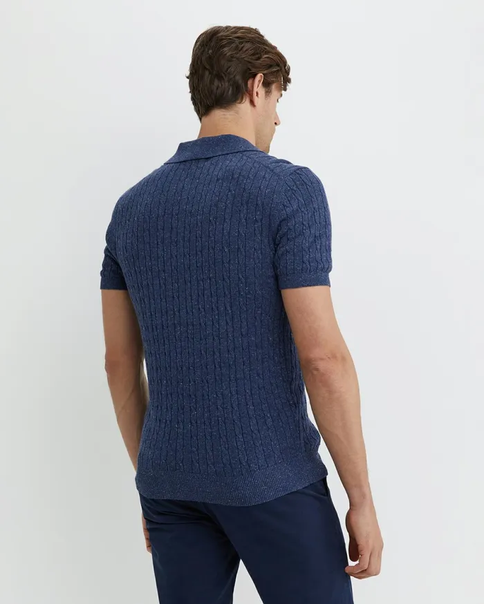 Men Sportscraft TShirts and Polos Murrinar Cable Knit Polo Dark Blue Melange