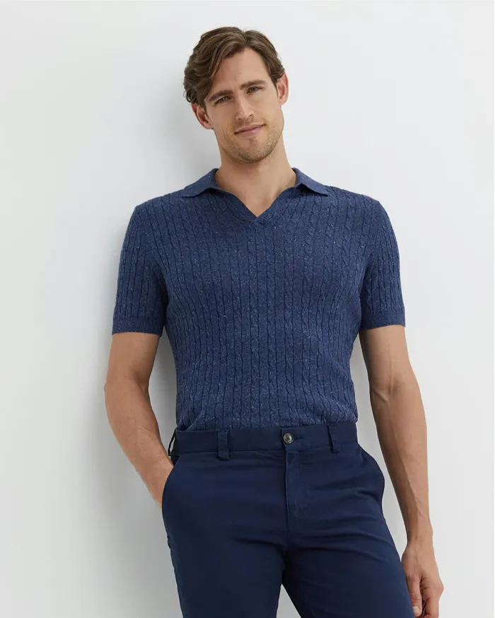 Men Sportscraft TShirts and Polos Murrinar Cable Knit Polo Dark Blue Melange