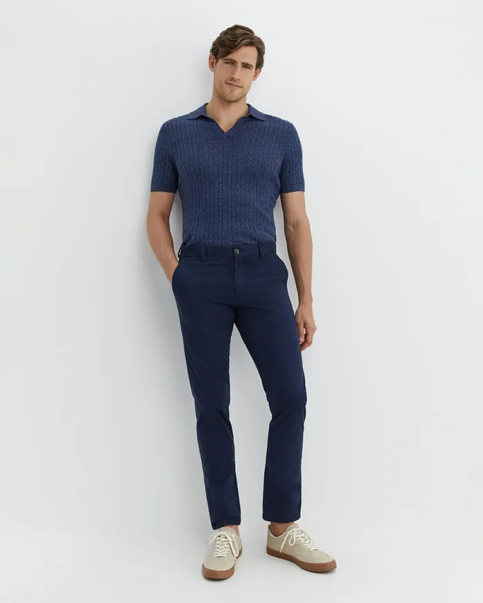 Men Sportscraft TShirts and Polos Murrinar Cable Knit Polo Dark Blue Melange