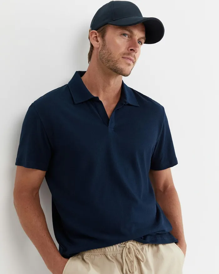 Men Sportscraft TShirts and Polos Osborne Linen Blend Polo Navy