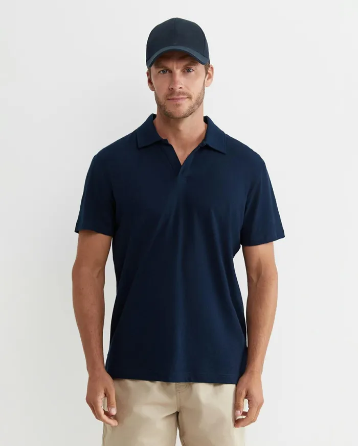 Men Sportscraft TShirts and Polos Osborne Linen Blend Polo Navy