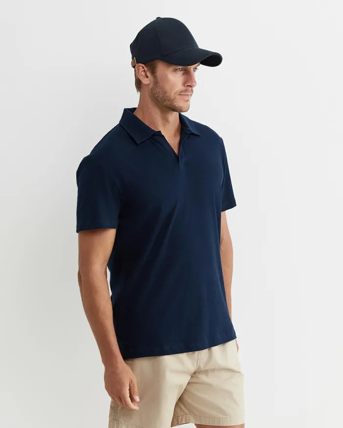 Men Sportscraft TShirts and Polos Osborne Linen Blend Polo Navy