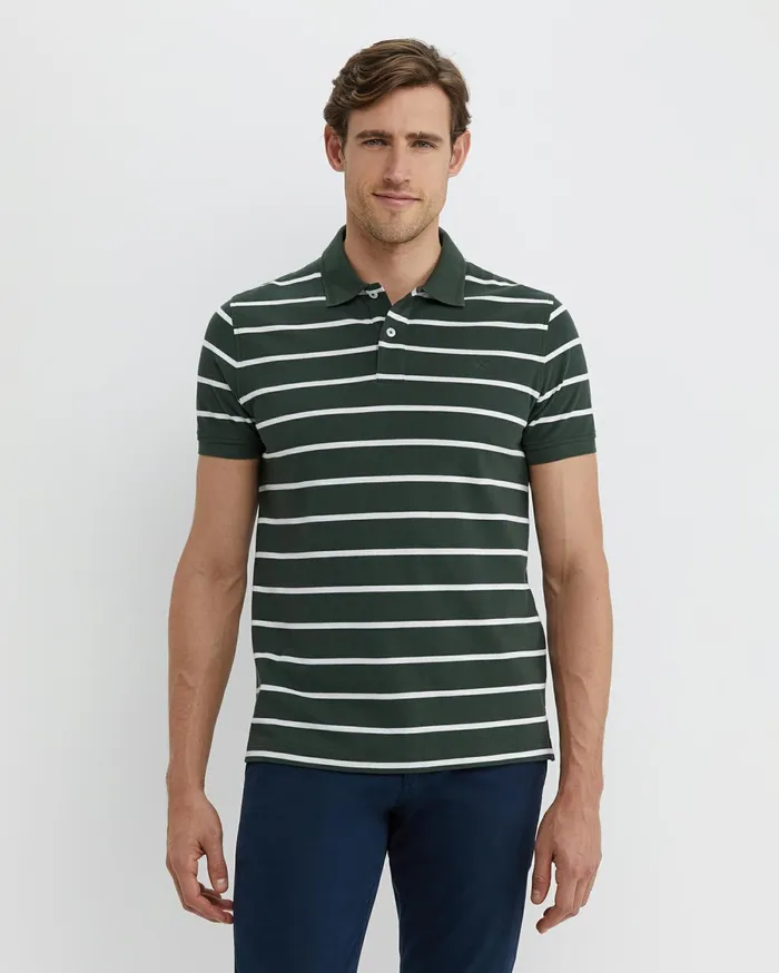 Men Sportscraft TShirts and Polos SC Stripe Pique Polo Forest