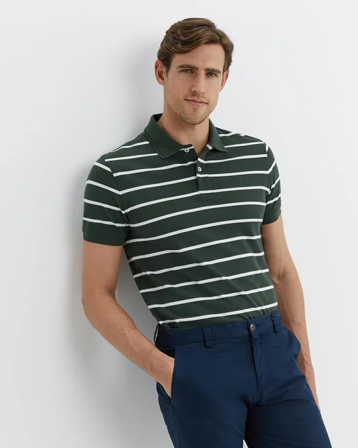 Men Sportscraft TShirts and Polos SC Stripe Pique Polo Forest