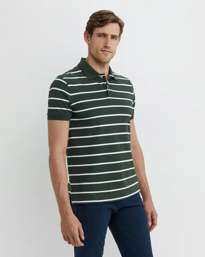 Men Sportscraft TShirts and Polos SC Stripe Pique Polo Forest