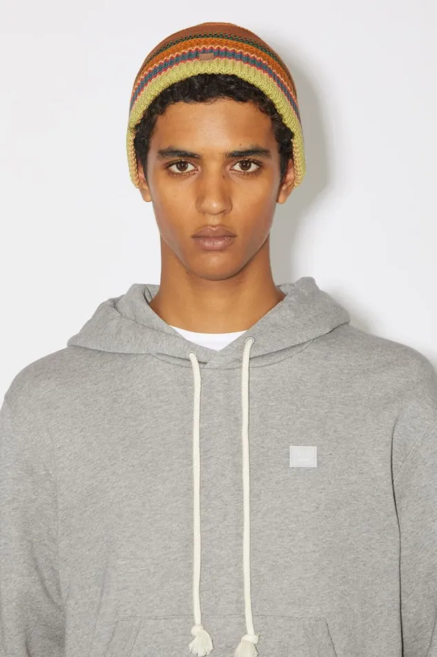Men Stripe Knit Beanie Cinnamon Brownmulti Acne Studios Hats