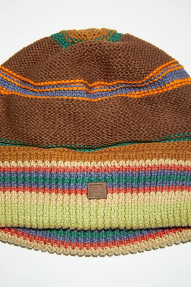 Men Stripe Knit Beanie Cinnamon Brownmulti Acne Studios Hats
