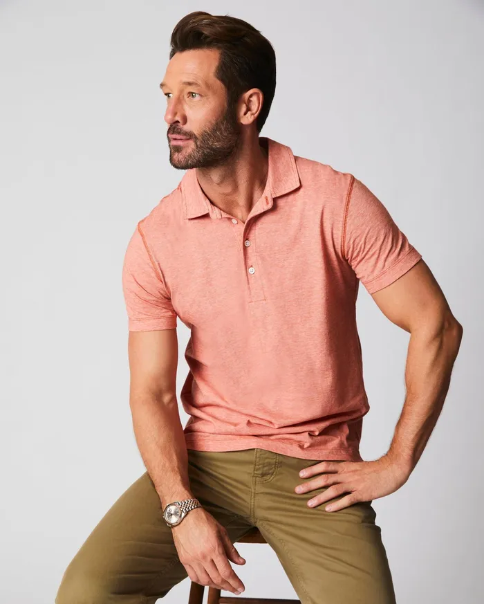 Men Stripe Pensacola Polo Burnt Red Billy Reid Polos Tees and Henleys
