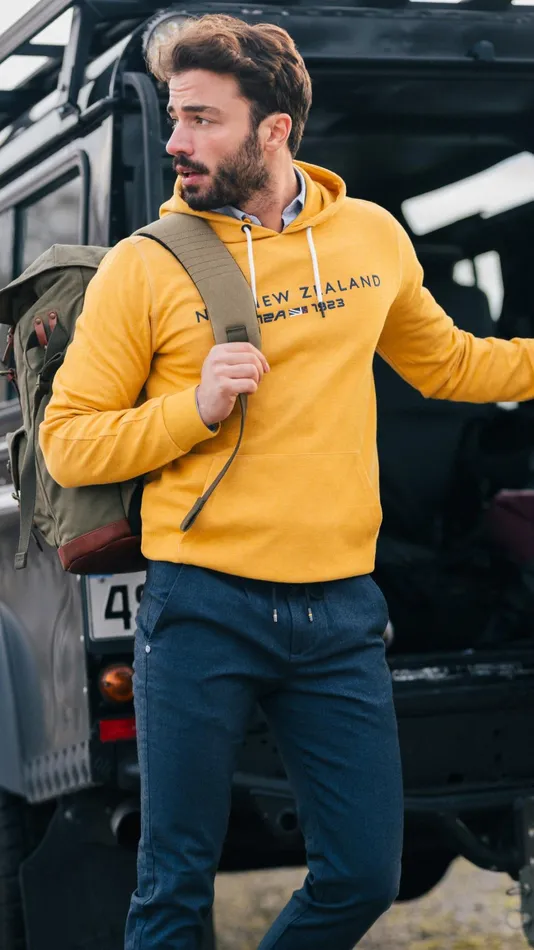 Men Sweatshirts NZA New Zealand Auckland Ochre Yellow Hoodie With Logo 8211 Warm Ocre
