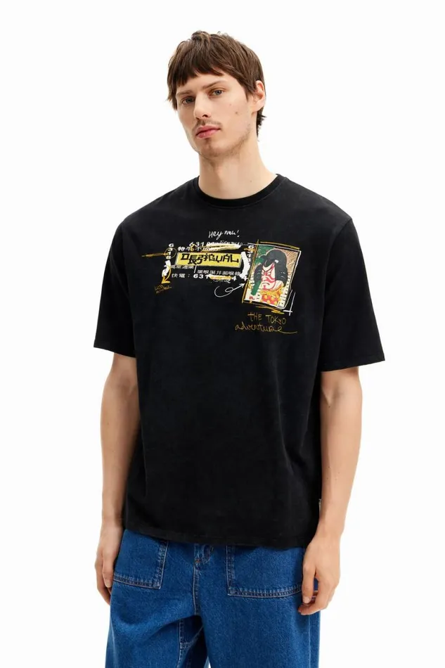 Men Tshirts Desigual Japanesestyle Illustration Tshirt