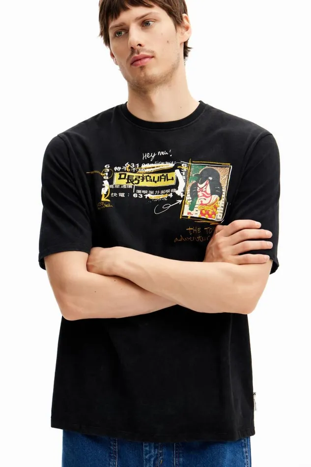 Men Tshirts Desigual Japanesestyle Illustration Tshirt