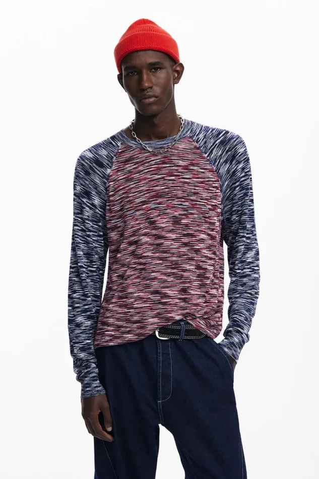Men Tshirts Desigual Twotone Marled Tshirt