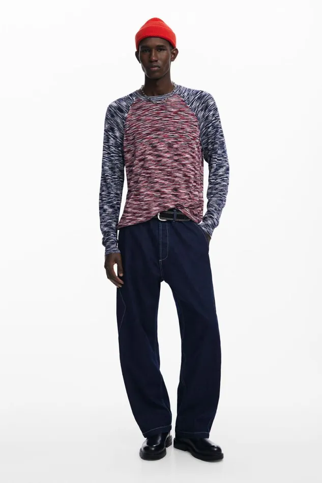 Men Tshirts Desigual Twotone Marled Tshirt