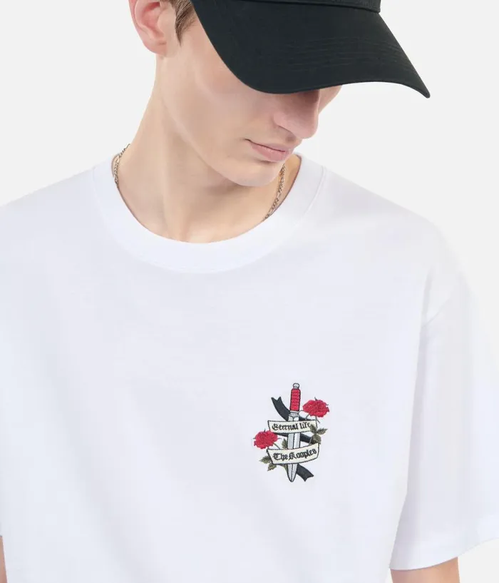 Men Tshirts THE KOOPLES White Tshirt With Eternal Life Embroidery Men Tshirts THE KOOPLES White Tshirt With Eternal Life Embroidery