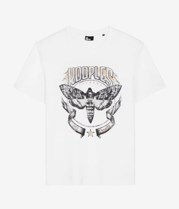 Men Tshirts THE KOOPLES White Tshirt With Skull Butterfly Serigraphy Men Tshirts THE KOOPLES White Tshirt With Skull Butterfly Serigraphy