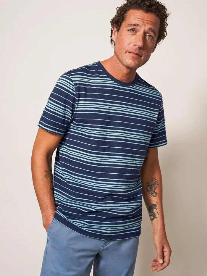 Men TSHIRTS White Stuff Abersoch Stripe SS Tee Dark Navy