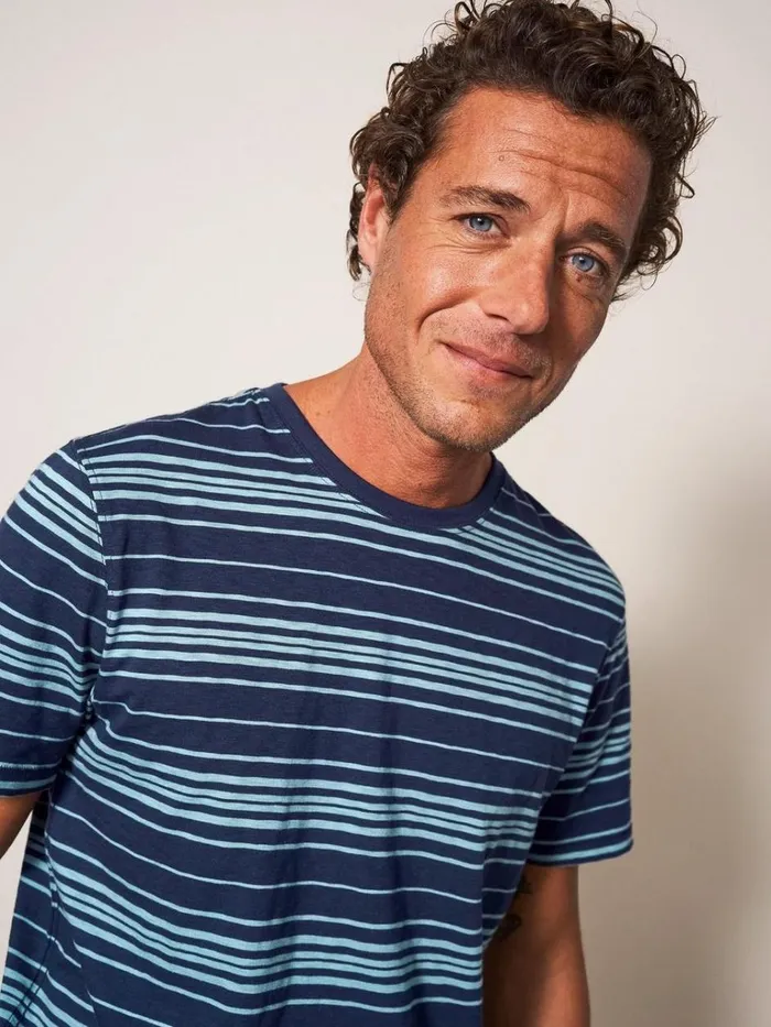 Men TSHIRTS White Stuff Abersoch Stripe SS Tee Dark Navy