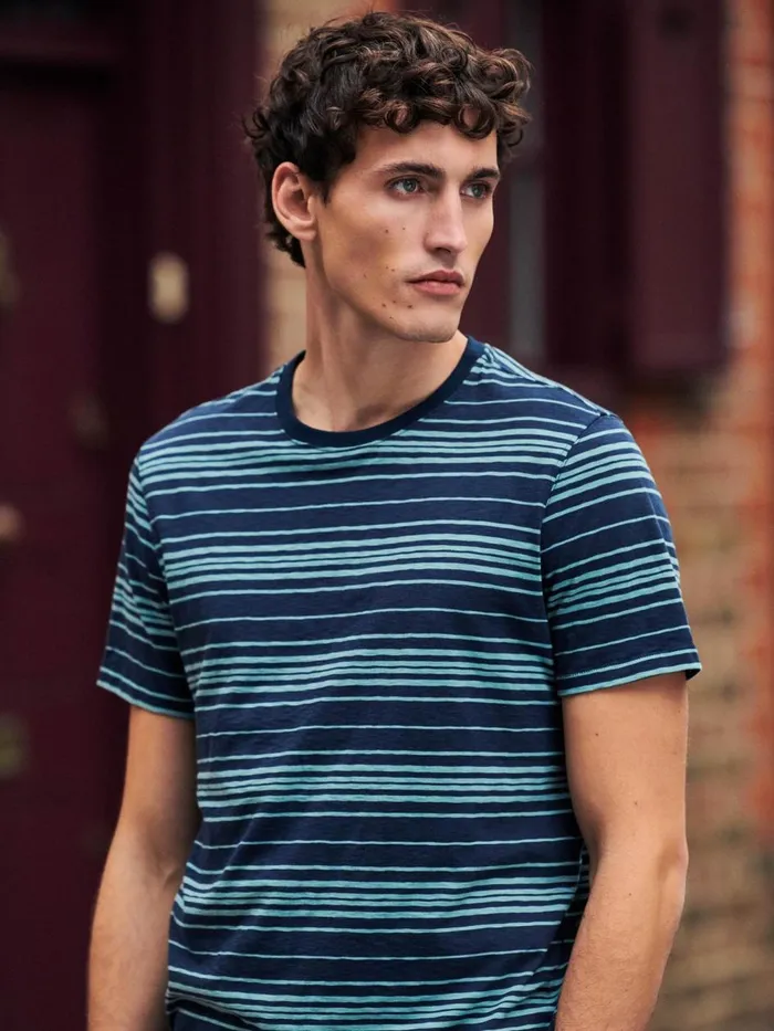 Men TSHIRTS White Stuff Abersoch Stripe SS Tee Dark Navy