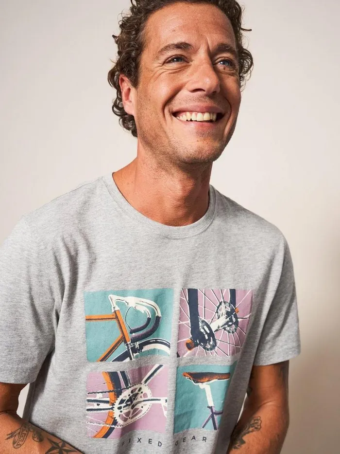 Men TSHIRTS White Stuff Fixed Gear Graphic Tee Grey Marl Men TSHIRTS White Stuff Fixed Gear Graphic Tee Grey Marl