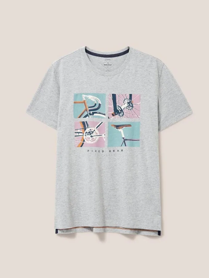 Men TSHIRTS White Stuff Fixed Gear Graphic Tee Grey Marl Men TSHIRTS White Stuff Fixed Gear Graphic Tee Grey Marl