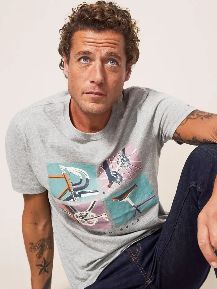 Men TSHIRTS White Stuff Fixed Gear Graphic Tee Grey Marl Men TSHIRTS White Stuff Fixed Gear Graphic Tee Grey Marl