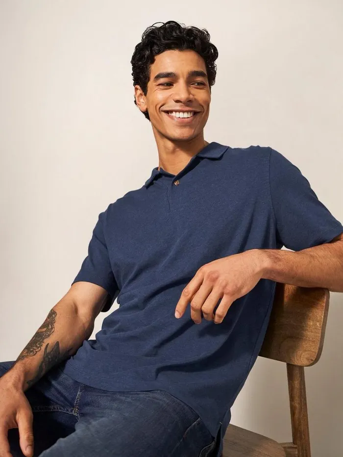 Men TSHIRTS White Stuff Linen Blend Polo Indigo Blue