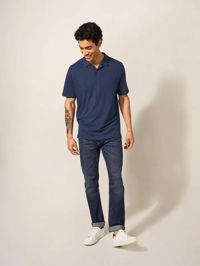 Men TSHIRTS White Stuff Linen Blend Polo Indigo Blue