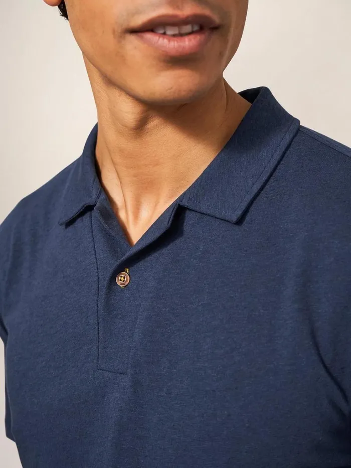 Men TSHIRTS White Stuff Linen Blend Polo Indigo Blue