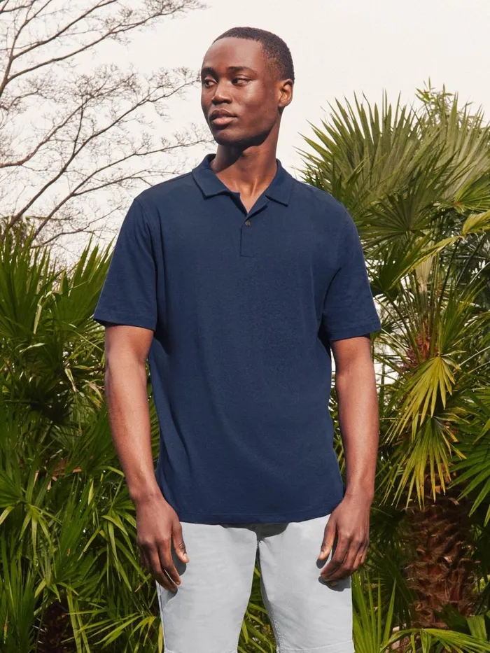 Men TSHIRTS White Stuff Linen Blend Polo Indigo Blue