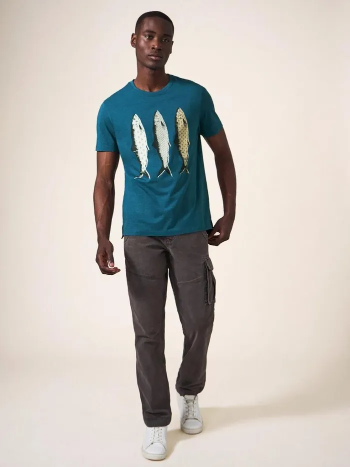 Men TSHIRTS White Stuff Pattern Fish Graphic Tshirt Mid Teal