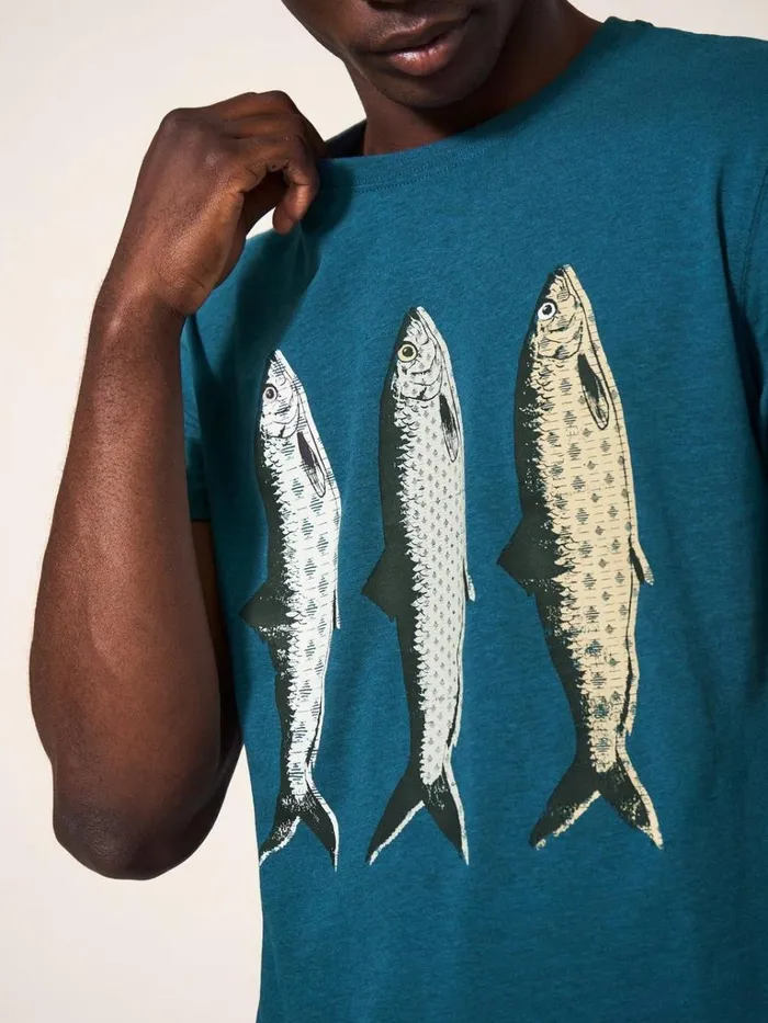 Men TSHIRTS White Stuff Pattern Fish Graphic Tshirt Mid Teal