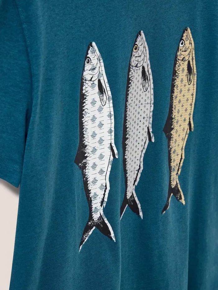 Men TSHIRTS White Stuff Pattern Fish Graphic Tshirt Mid Teal