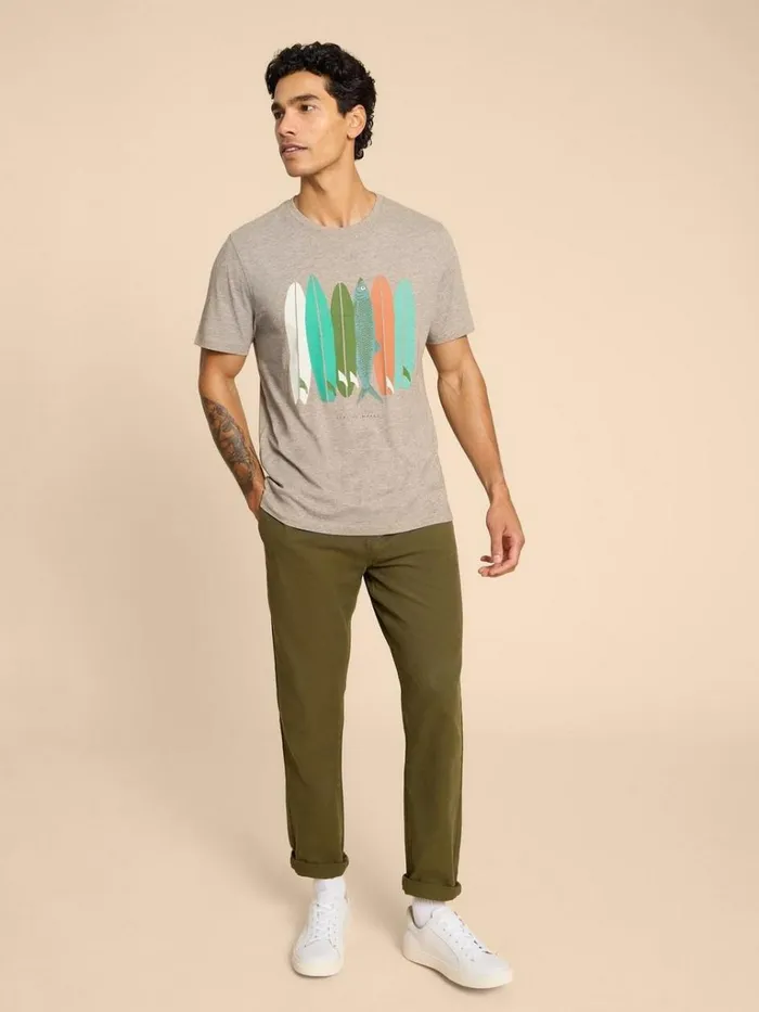 Men TSHIRTS White Stuff Scaling Waves Graphic Tee Grey Print